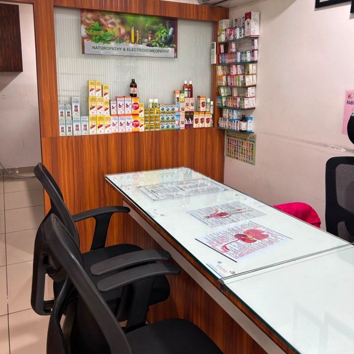 Consultation desk and Electrohomeopathy medicines
